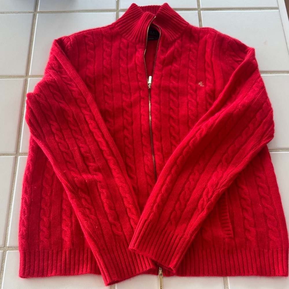 Polo by Ralph Lauren Red Cable Knit Cardigan